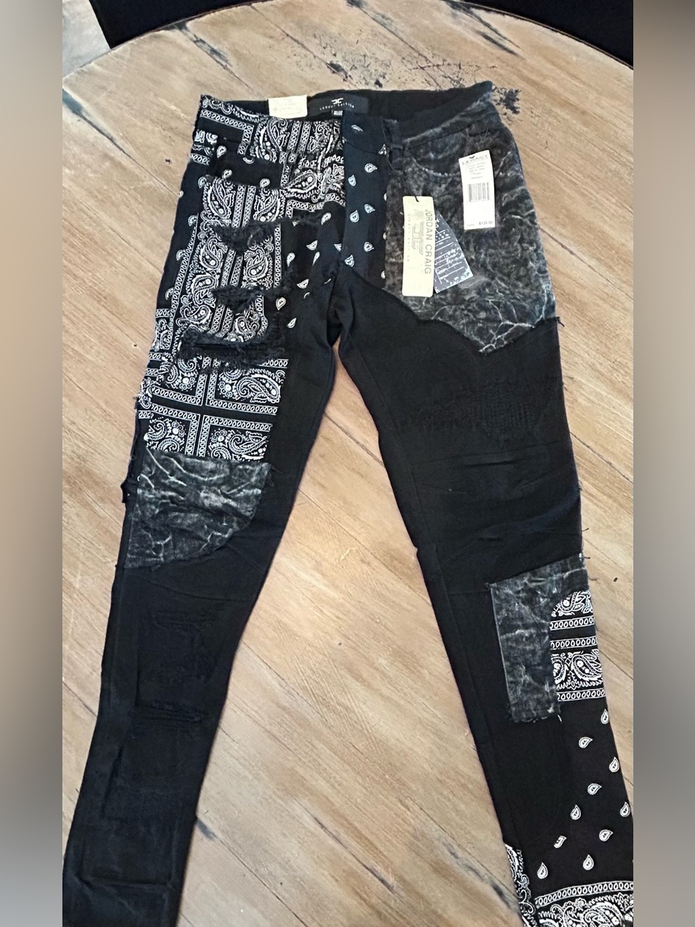 Jordan Craig Black Patchwork Bandana Skinny Jeans